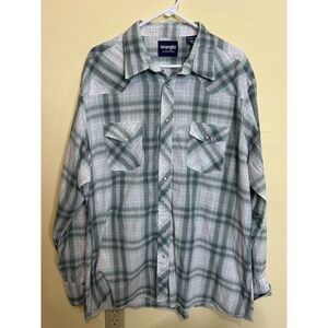 Wrangler Western‎ Shirt Plaid Pearl Snap Long Sleeve Cowboy Workwear